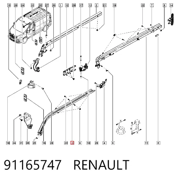 Рельс направляющей сдвижной двери нижний правый 91165747 Renault (RVI)