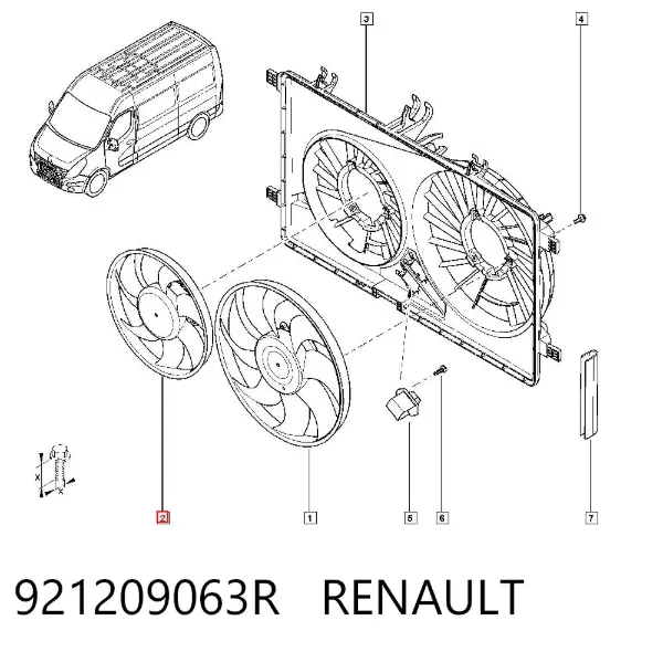 Вентилятор (крыльчатка) радиатора охлаждения правый 921209063R Renault (RVI)