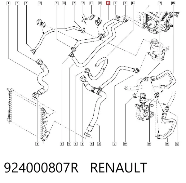 Патрубок радиатора печки 924000807R Renault (RVI)