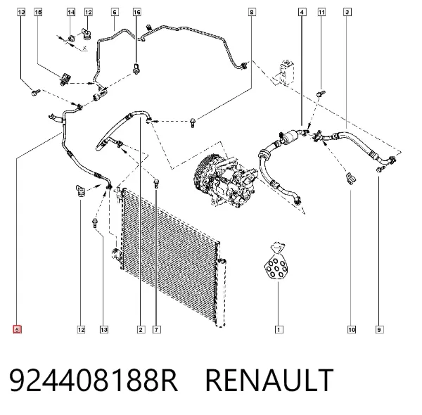 Шланг кондиционера, от радиатора к испарителю 924408188R Renault (RVI)