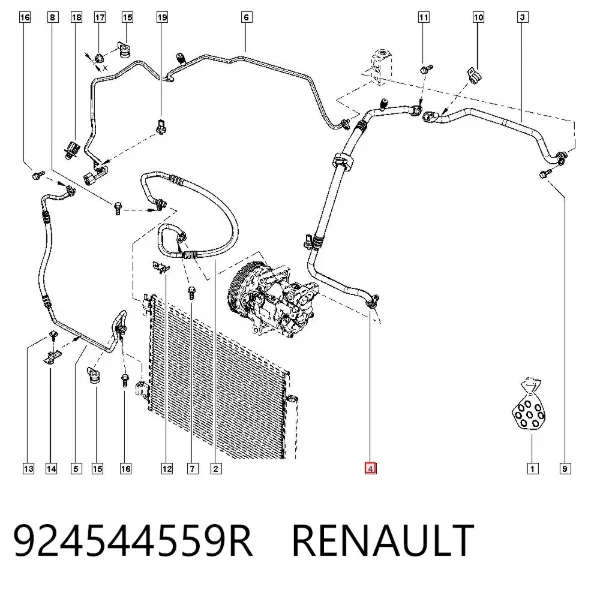 Шланг кондиционера, от испарителя к компрессору 924544559R Renault (RVI)