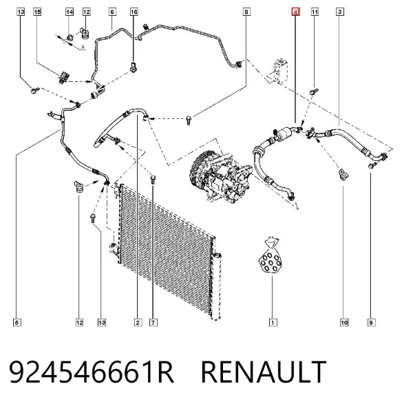 Шланг кондиционера, от испарителя к компрессору 924546661R Renault (RVI)