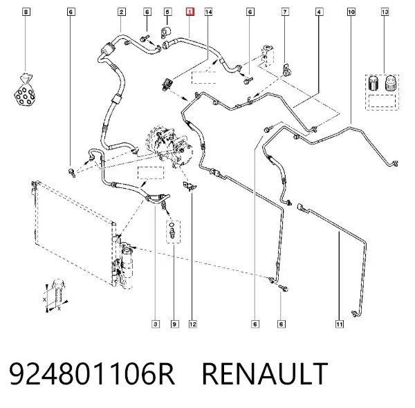 Шланг кондиционера, от заднего испарителя к компрессору 924801106R Renault (RVI)