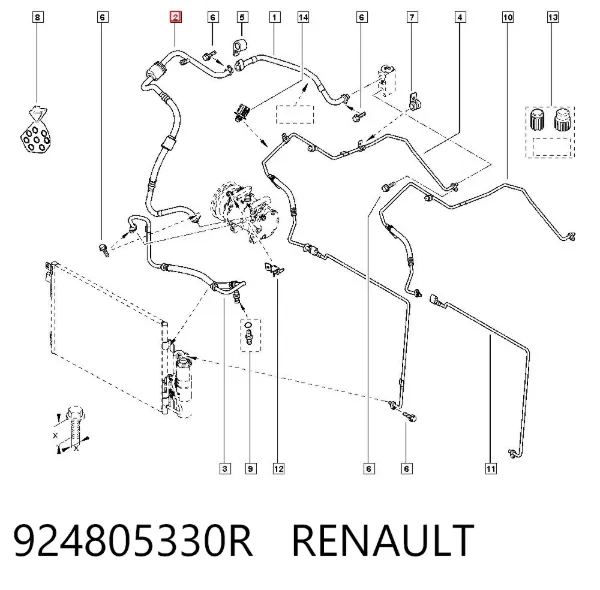 Шланг кондиционера, от испарителя к компрессору 924805330R Renault (RVI)