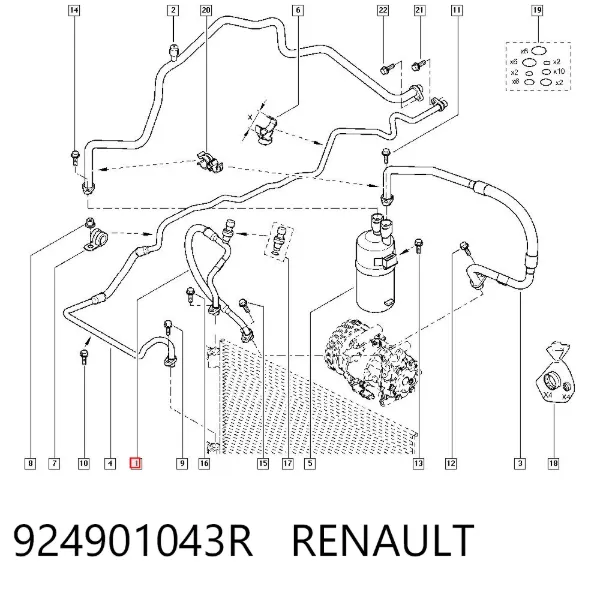 Шланг кондиционера, от компрессора к радиатору 924901043R Renault (RVI)