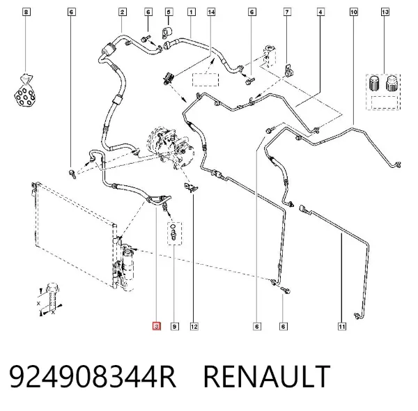 Шланг кондиционера, от компрессора к радиатору 924908344R Renault (RVI)