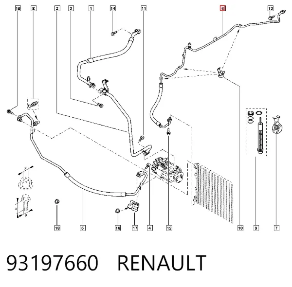 Шланг кондиционера, от радиатора к испарителю 93197660 Renault (RVI)