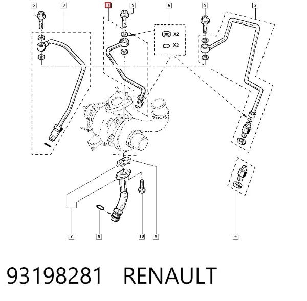 Трубка (шланг) подачи масла к турбине 93198281 Renault (RVI)