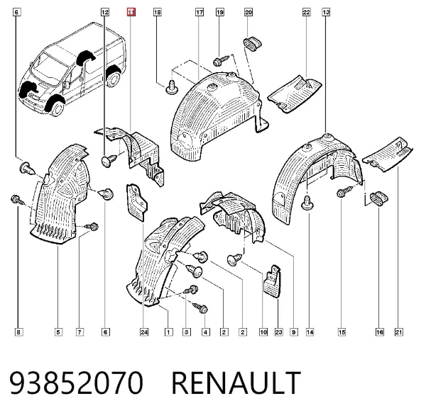 Подкрылок крыла переднего правый задний 93852070 Renault (RVI)