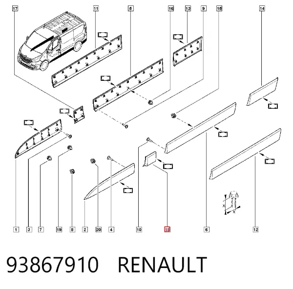 Накладка стойки кузова внешняя передняя левая 93867910 Renault (RVI)