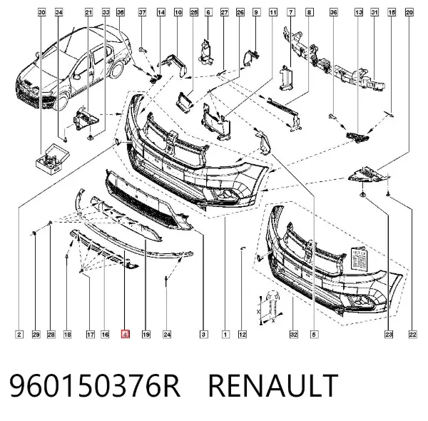 Спойлер переднего бампера 960150376R Renault (RVI)