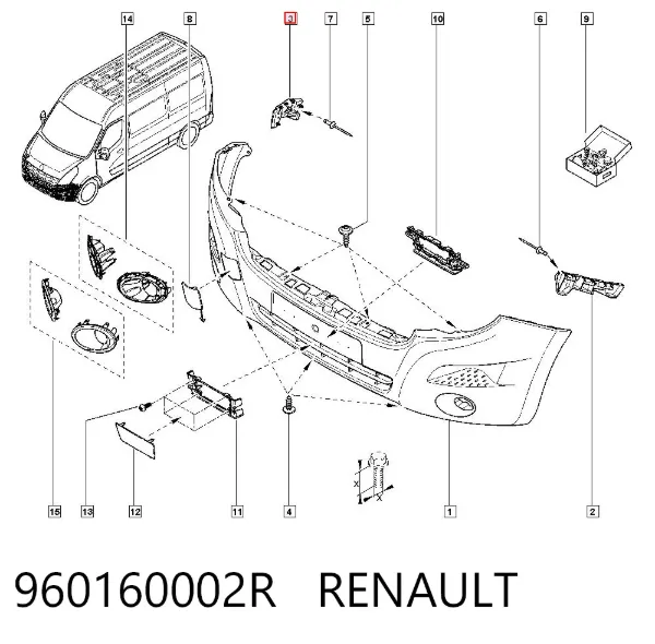 Кронштейн бампера переднего правый 960160002R Renault (RVI)