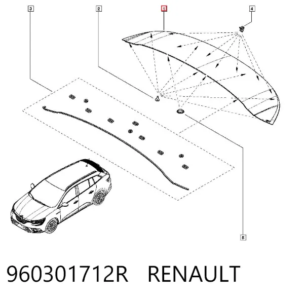 Спойлер багажника (двери 3/5-й задней) 960301712R Renault (RVI)