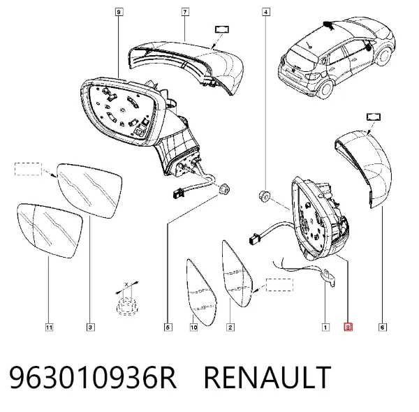 Корпус зеркала заднего вида левого (внутрення часть) 963010936R Renault (RVI)