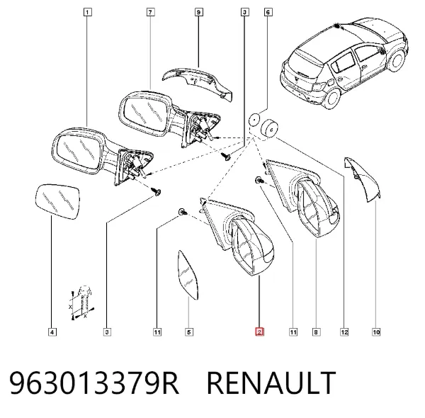 Правое зеркало 963013379R Renault (RVI)