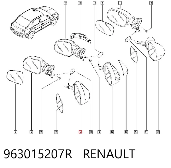 Правое зеркало 963015207R Renault (RVI)