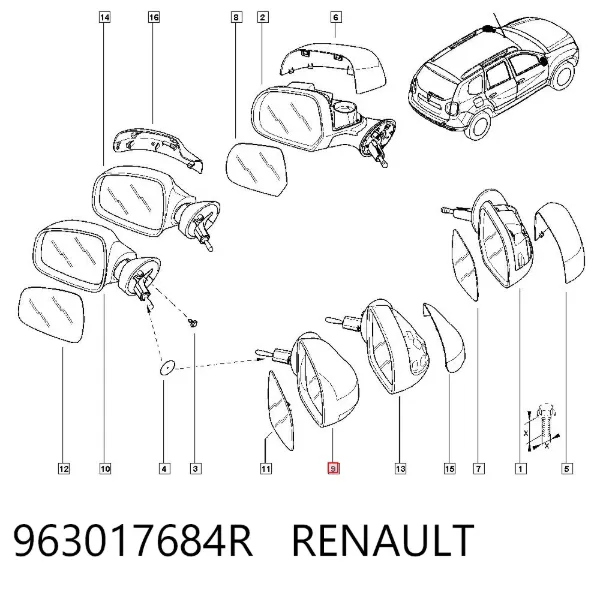 Правое зеркало 963017684R Renault (RVI)