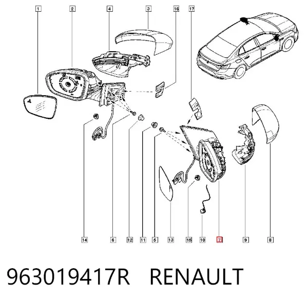 Правое зеркало 963019417R Renault (RVI)