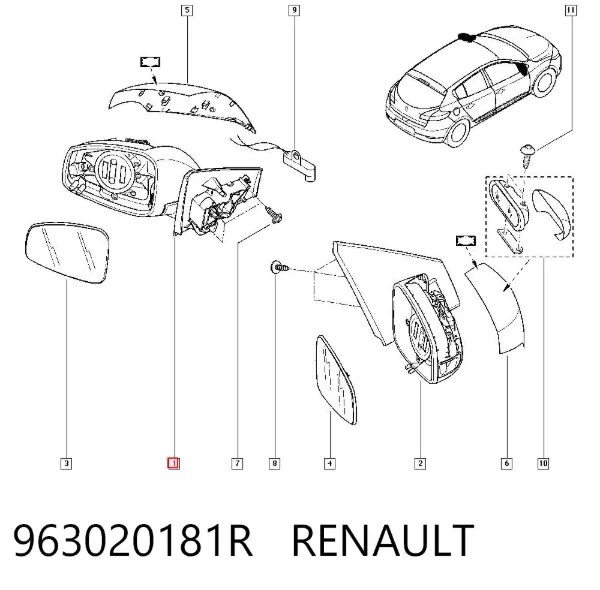 Левое боковое зеркало 963020181R Renault (RVI)