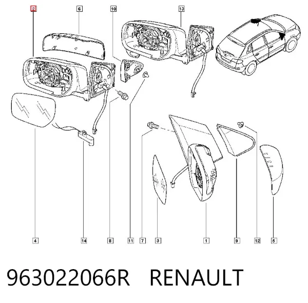Левое боковое зеркало 963022066R Renault (RVI)