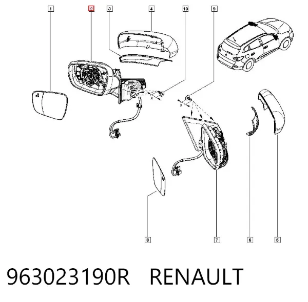 Левое боковое зеркало 963023190R Renault (RVI)