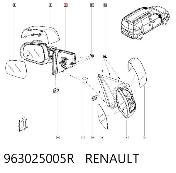 Левое боковое зеркало 963025005R Renault (RVI)