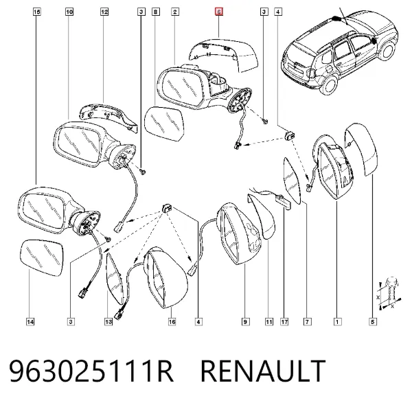 Левое боковое зеркало 963025111R Renault (RVI)