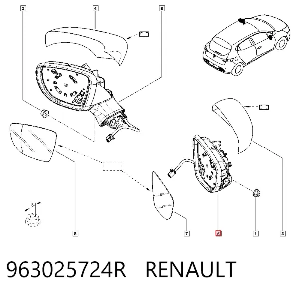 Правое зеркало 963025724R Renault (RVI)