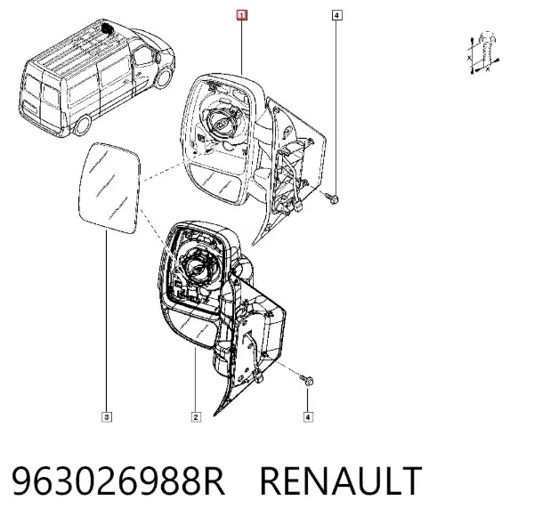Левое боковое зеркало 963026988R Renault (RVI)