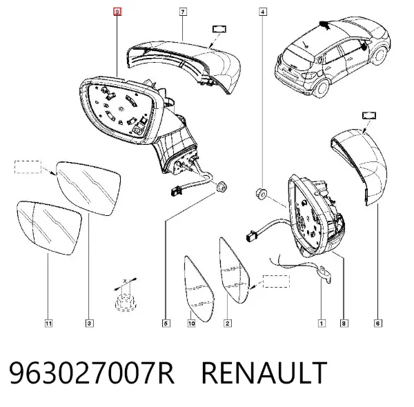 Левое боковое зеркало 963027007R Renault (RVI)