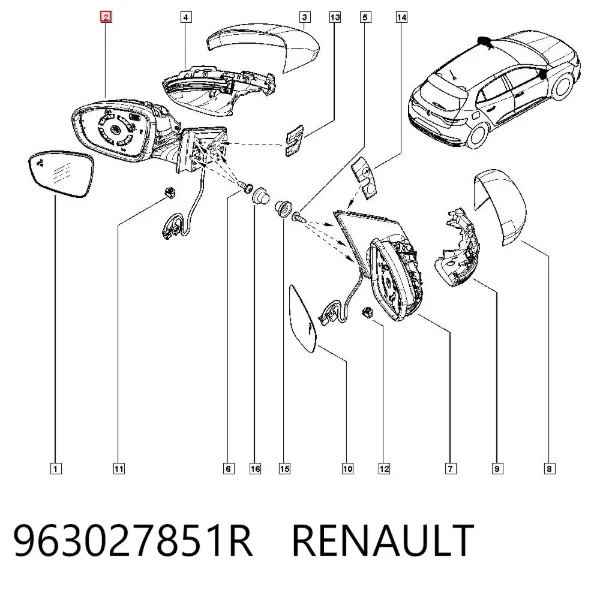 Левое боковое зеркало 963027851R Renault (RVI)