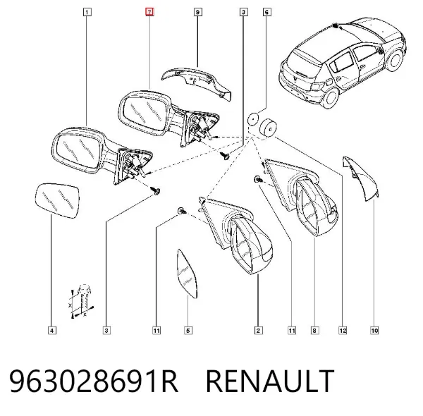 Левое боковое зеркало 963028691R Renault (RVI)