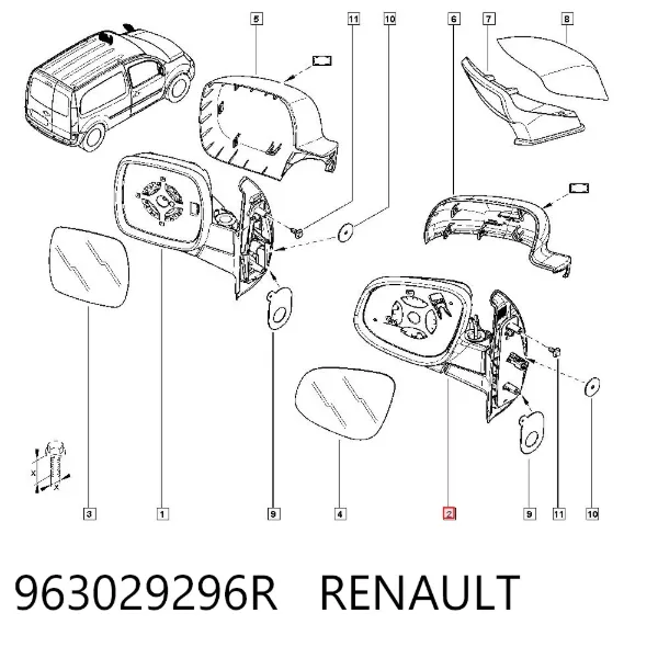Левое боковое зеркало 963029296R Renault (RVI)