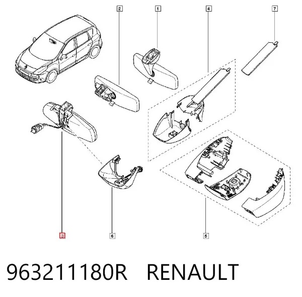 Зеркало заднего вида 963211180R Renault (RVI)