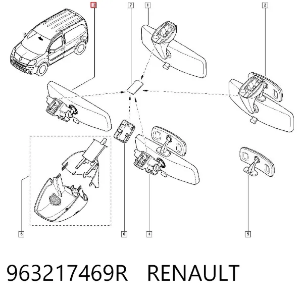 Зеркало заднего вида 963217469R Renault (RVI)