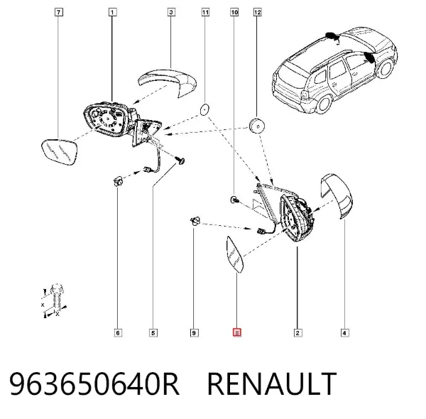 Стекло правого зеркала заднего вида 963650640R Renault (RVI)