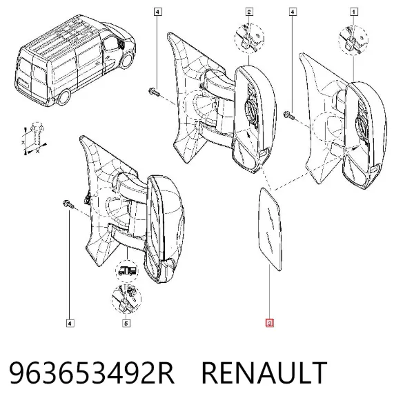 Стекло правого зеркала заднего вида 963653492R Renault (RVI)