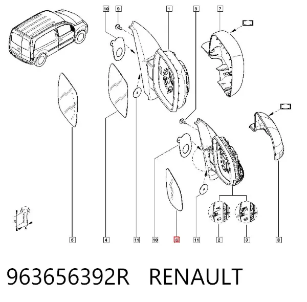 Стекло правого зеркала заднего вида 963656392R Renault (RVI)