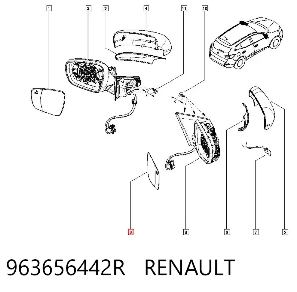 Стекло правого зеркала заднего вида 963656442R Renault (RVI)