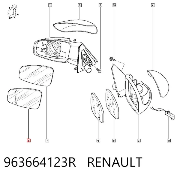 Стекло левого зеркала заднего вида 963664123R Renault (RVI)