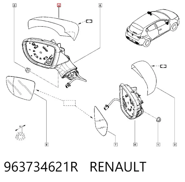 Накладка (крышка) зеркала заднего вида левая 963734621R Renault (RVI)