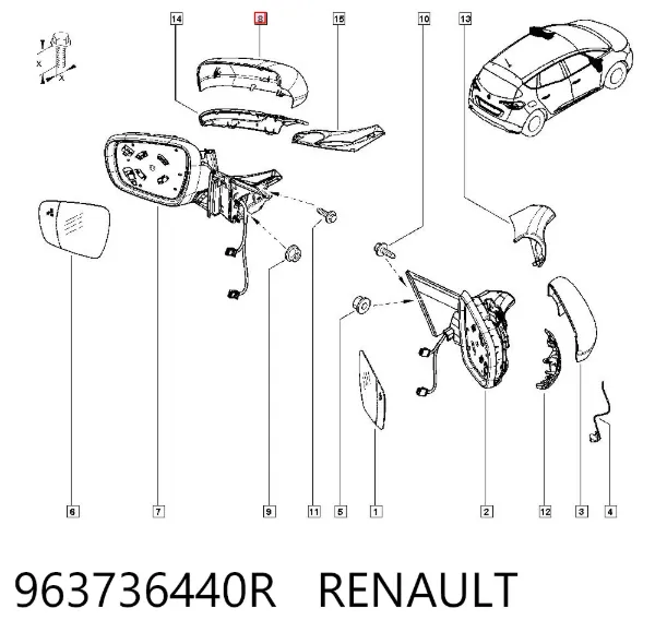 Накладка (крышка) зеркала заднего вида левая 963736440R Renault (RVI)