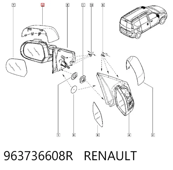 Накладка (крышка) зеркала заднего вида левая 963736608R Renault (RVI)