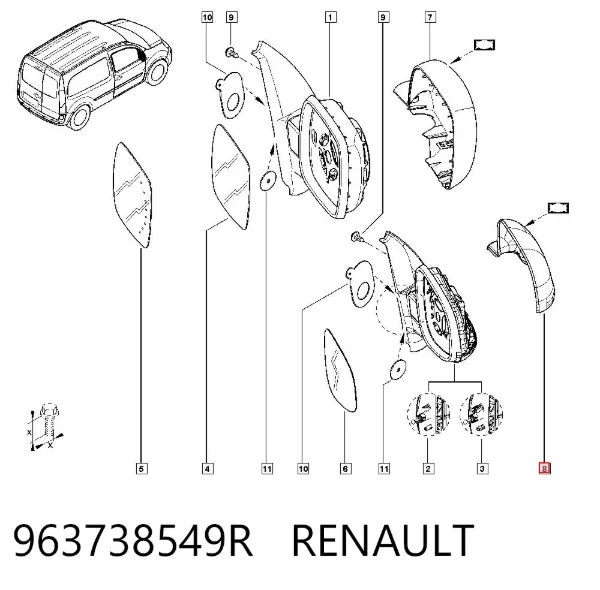 Накладка (крышка) зеркала заднего вида правая 963738549R Renault (RVI)