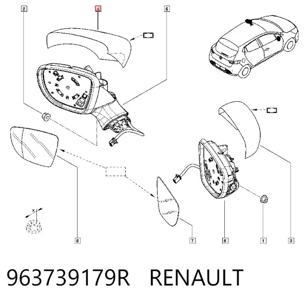 Накладка (крышка) зеркала заднего вида левая 963739179R Renault (RVI)