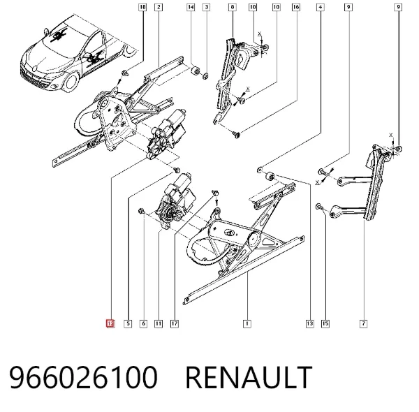 Мотор стеклоподъемника двери передней правой 966026100 Renault (RVI)