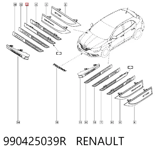 Молдинг крыла переднего правого 990425039R Renault (RVI)