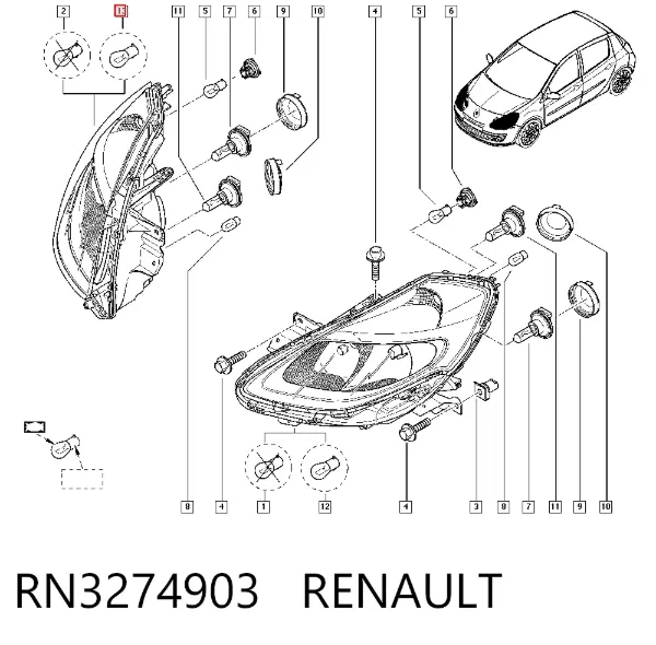 Правая фара RN3274903 Renault (RVI)