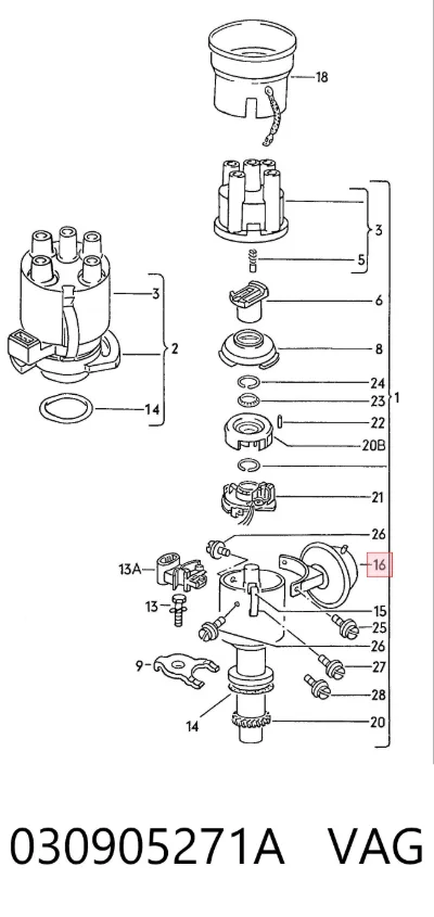 Вакуум распределителя зажигания VAG 030905271A