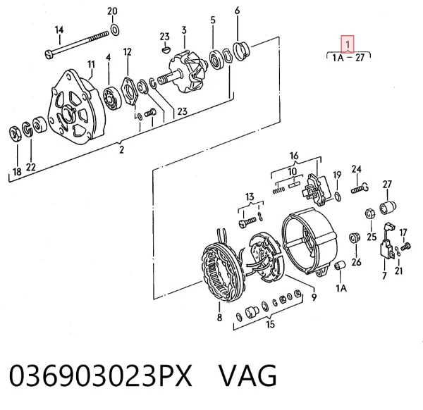Генератор 036903023PX VAG
